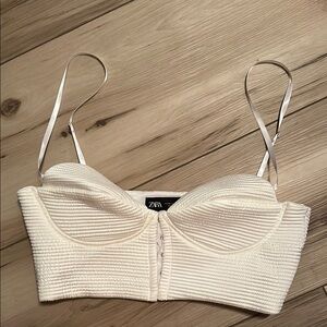 Zara Cream Ribbed Crop Top